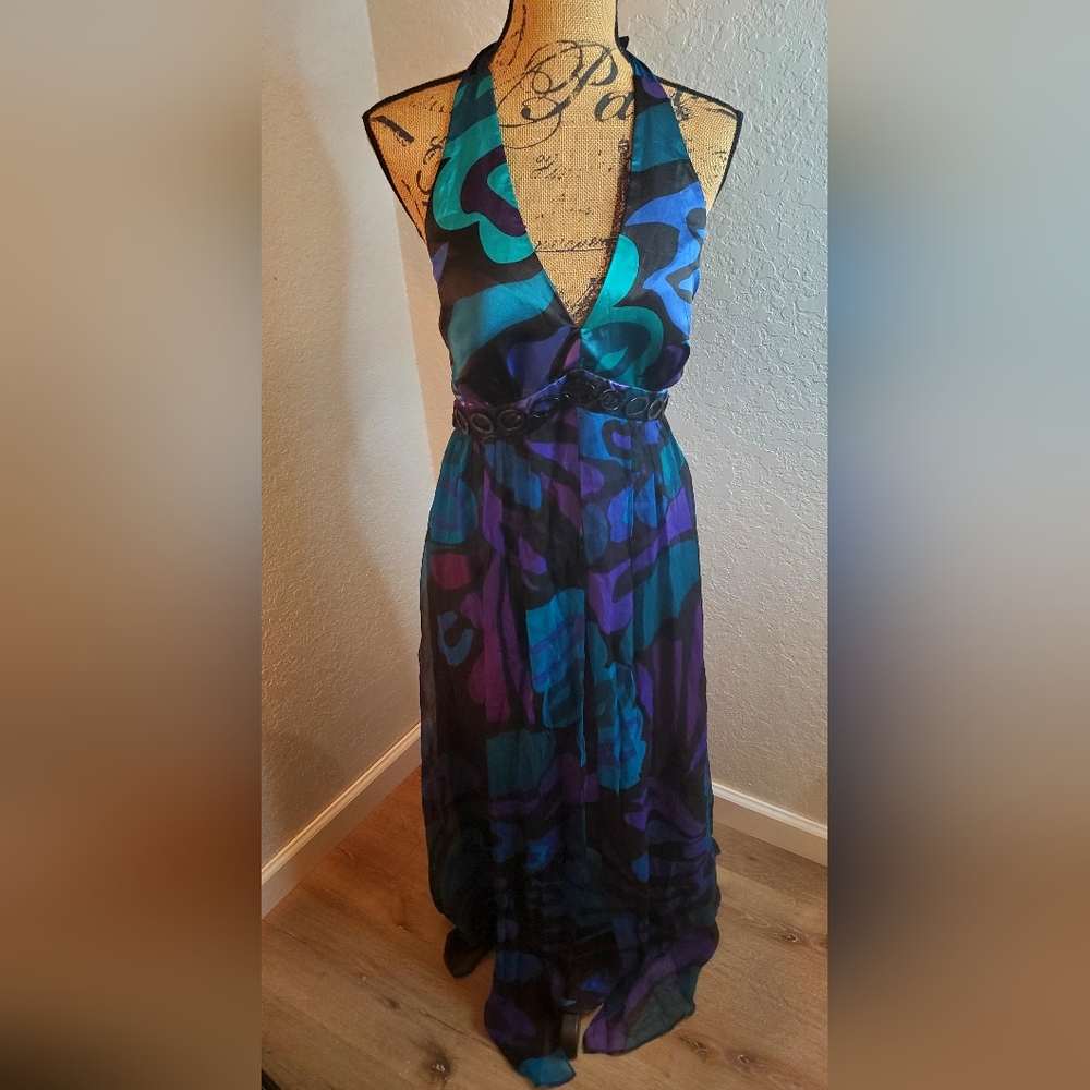 Robbie Bee Elegant Multicolor Halter Dress